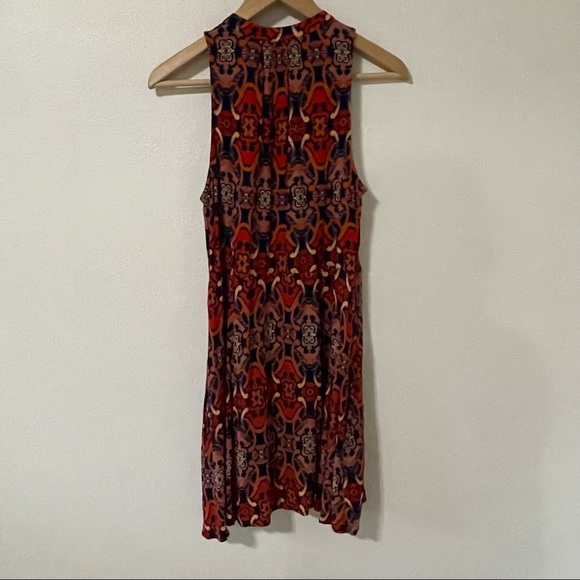 Philosophy Sleeveless Bold Print Navy Red Button Through Mandarin Collar Dress-S - Picture 2 of 9